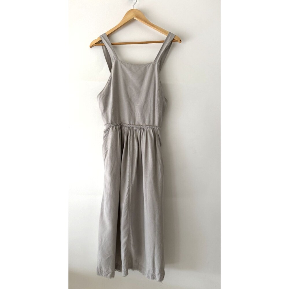 Wilfred Aritzia Dress Womens 6 Gray Linen Blend Midi Pockets Crisscross Strap